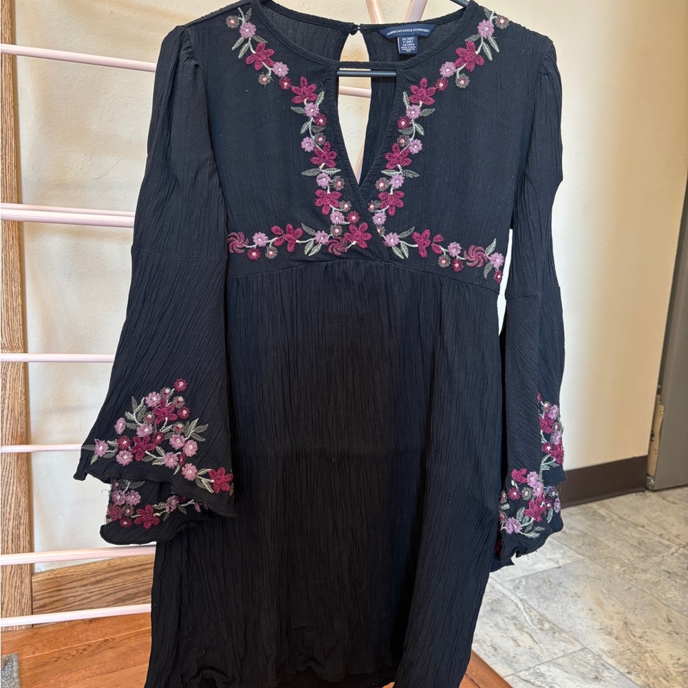 Black Dress with Floral Embroidery
